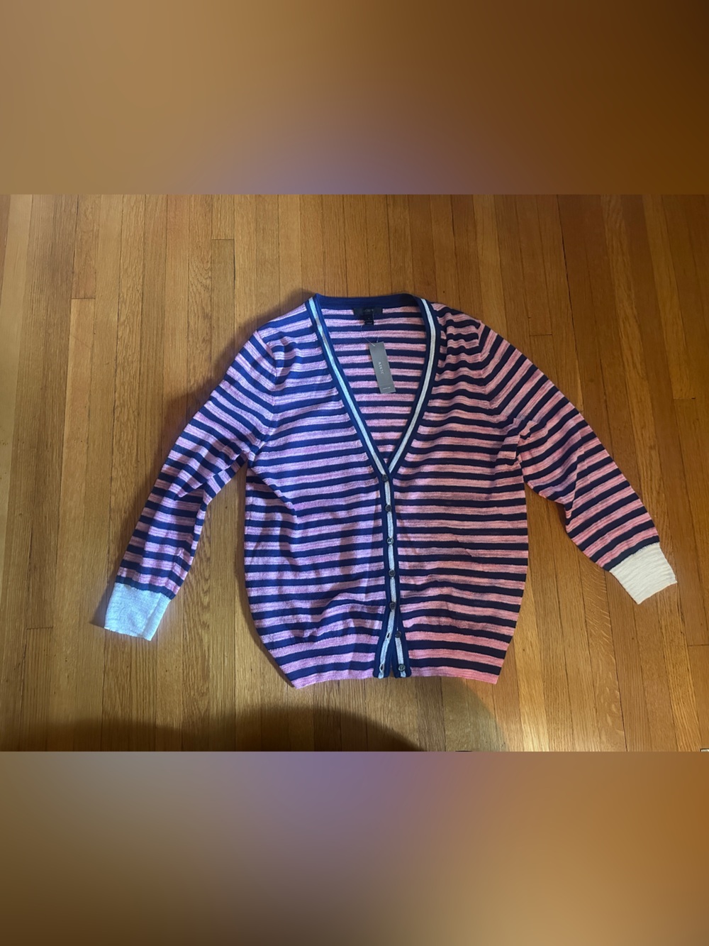 J.Crew lightweight pink and navy striped cardigan in size L, NWT